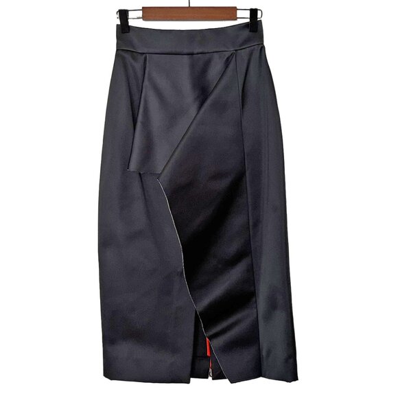 Roksanda Black Balmont Ponte-Backed Satin Midi Skirt - Size 2 - New with Tags - Picture 2 of 6